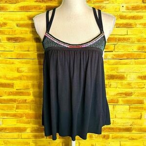 Rare Vintage Free People Black Boho Embroidered Racerback Butterfly Tank Top M